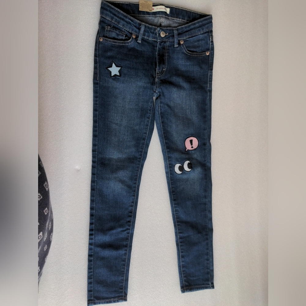 Girls Size 10 NWT Levi Jeans with Fun Patches Super Skinny 710 - Picture 1 of 9